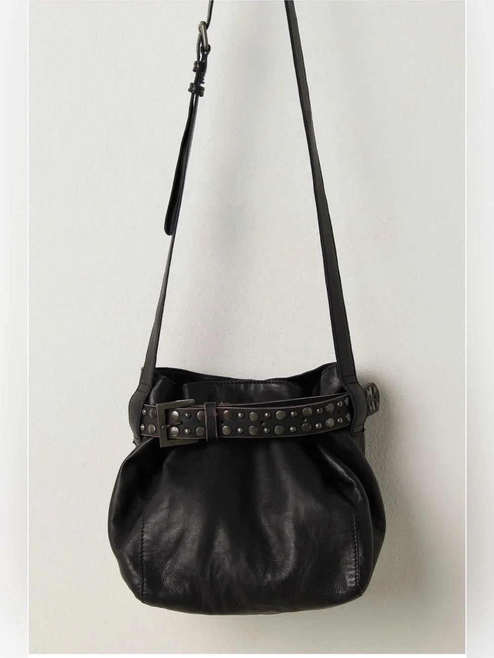 BRAND NEW- Free People Black Studded Leather Shoulder Bag - Picture 1 of 16